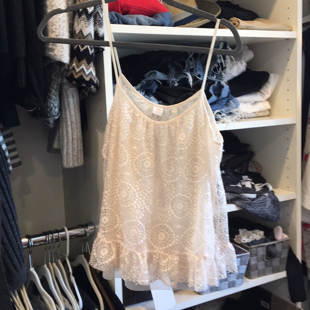 Tank camisole flowy beige lace top size small